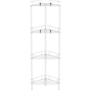 4 Tier Floor Standing Corner Shower Caddy Organizer Shelf with Hooks- White